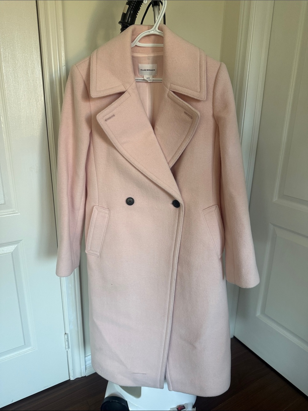 Club Monaco Blush Pink Double-Breasted Wool-Blend Pea Coat